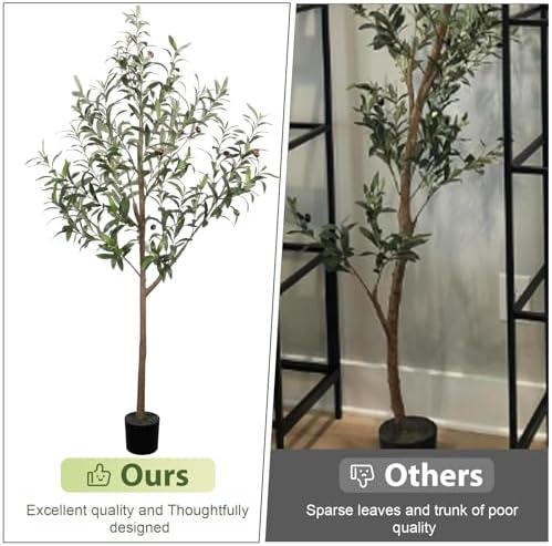 5FT Olive Tree Artificial Indoor, 60in Tall Faux Olive Tree with Pot, Fake Potted Tree with Fruits for Home Office Decor - Image 5
