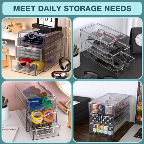 Clear Hair Accessory Organizer Box with 3 Drawers for Bathroom Vanity - Image 6