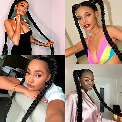 LyoRuSi 2 Pack 34'' Black Long DIY Braided Ponytail Extension with Hair Tie - Image 4
