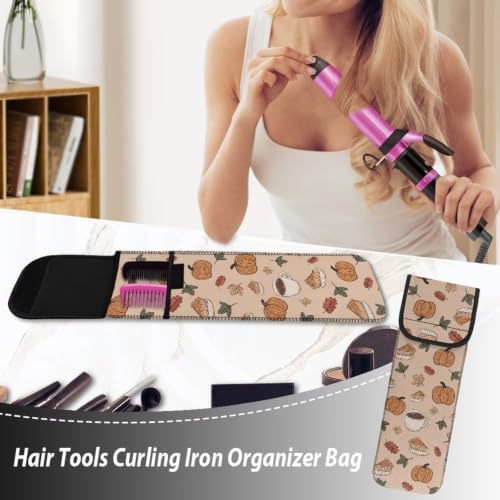 Flashideas Cartoon Thanksgiving Curling Iron Holder Heat Resistant Neoprene Curling Iron Cover Bag with Pocket Curling Iron Organizers and Storage for Hair Straightener, Curling Iron, Flat Iron - Image 5