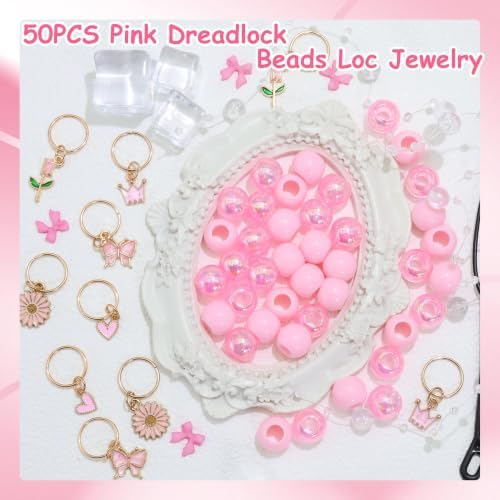NAISKA 50PCS Pink Hair Bead for Braids Cute Hair Beads Flower Braid Jewelry - Image 5