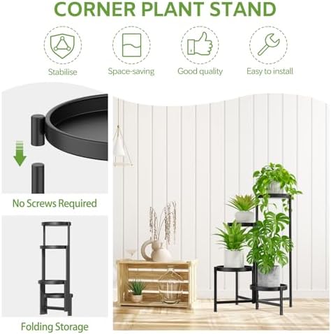 4 Tier Large Plant Stand Indoor Outdoor, 10 In Wide Tray, Black - Image 4