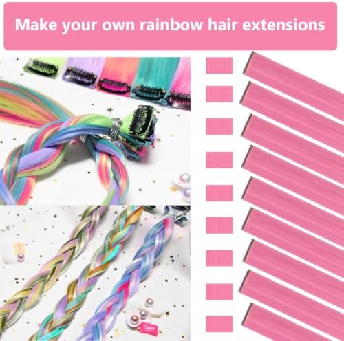 Pink Hair Extensions Clip in Colored Hairpieces Party Gift 14 PCS - Image 2