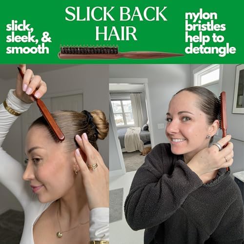 GranNaturals Boar & Nylon Bristle Styling Brush - Teasing Comb with Rat Tail Pick for Backcombing, Smoothing, Edge Control and Volume Creation (Pack of 3) - Image 3