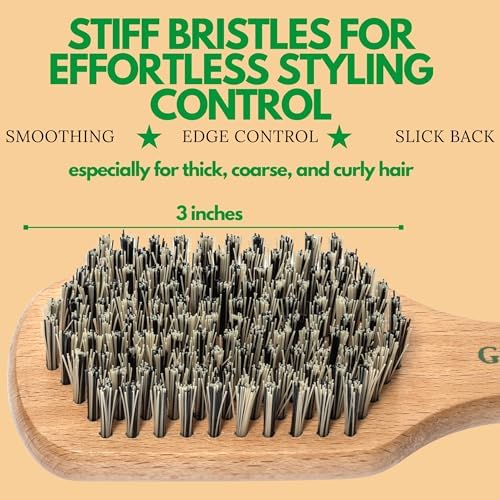 GranNaturals Hard Bristle Slick Back Hair Brush for Men & Women with Thick Curly Hair - Stiff Nylon Small Hairbrush for Smoothing, Waves, Beard, Fades, Locs, Dreads - Image 4