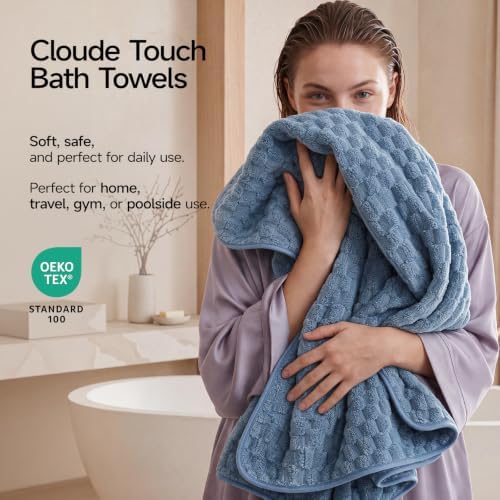 REDKISS Blue Gray Microfiber Bath Towel Large, 31”x 61” 4 Pack - Image 2