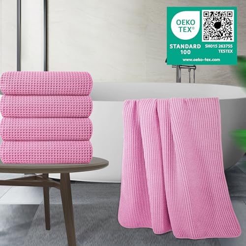 POLYTE 430 GSM Poly Blend Microfiber Quick Dry Waffle Bath Towel, 30x60 in - Image 2