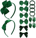 phnydreg Girl Green Hair Bow Accessories 14 Pieces Uniform Hair Bows Hair Clips Headband for School Toddler Girls by phnydreg