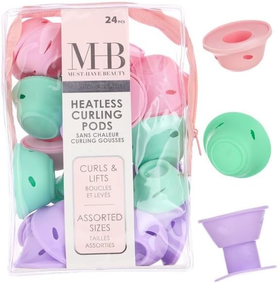 24pc Pastel Heatless Curling Pods -Silicone Hair Rollers for No-Damage –Fun by Expressions
