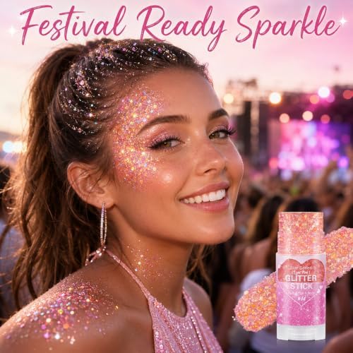 Go Ho Light Pink Hair Glitter Stick,Sparkle Face Body Glitter Makeup - Image 4