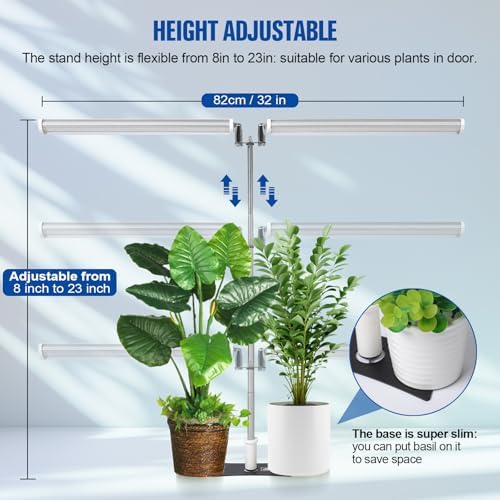 JCBritw Standing Grow Light, Dual Head T12 Bar 6500K Full Spectrum Plant Lamp, Height Adjustable for Indoor Plants, Seedlings, Succulents - Image 3