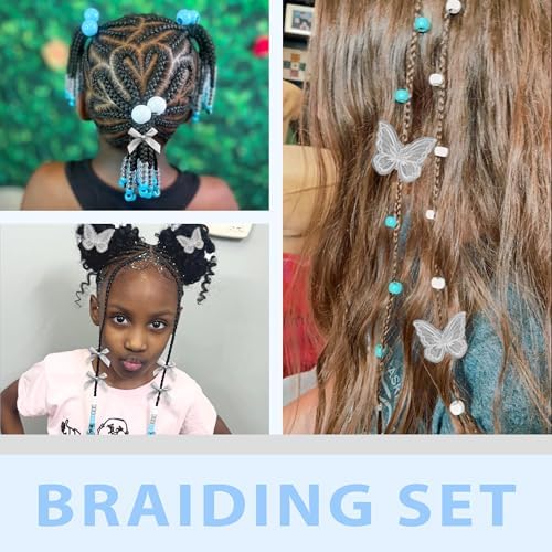 Hair Beads for Braid 100PCS Satin Small Hair Bows 2 Size Embroidery Butterfly Hair Clips Acrylic Pony Beads Loc Dreadlock Kits for Women and Girls - Image 3