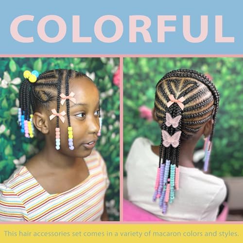 100PCS Hair Beads for Braids Peach Small Hair Bows Embroidery Butterfly Hair Clips Colorful Gradient Pony Beads Loc Jewelry for Women Girls - Image 5