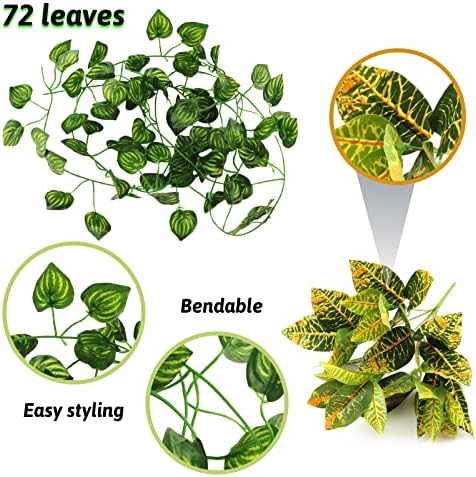 Reptile Plants, Terrarium Hanging Plant Vines Artificial Leaves Reptile Hide, Leopard Gecko Tank Accessories, Terrarium Decorations for Bearded Dragon Lizard Snake Geckos Chameleon - Image 4