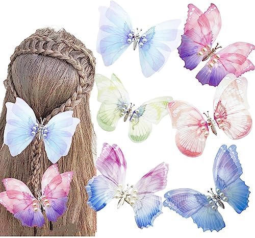 Gradient Butterfly Hair Clips Set - Multi-color Cute Hair Accessories for Girls (6PCS) by CIXVOEMK