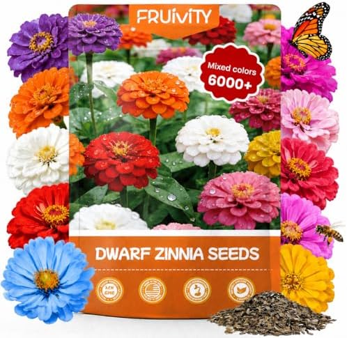 Dwarf Zinnia Seeds for Planting, 5000+ Flowers Seeds, 7 Colors Mix by Fruivity