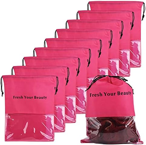 10 Pieces Wig Bags Hair Extension Storage Holder with Drawstring Hairpieces Ponytail Carrier Case Portable Dust Covers Large Size for Bundles, Wigs Tool, Gift and Travel (Large,Rose red) by Yundxi