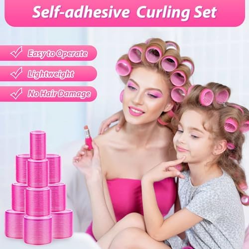 shynek Hair Rollers 48 Pcs Set, 24Pcs Hair Rollers 4 Sizes and 24 Pcs Hair Clips for Long Medium Short Hair (Pink) - Image 5