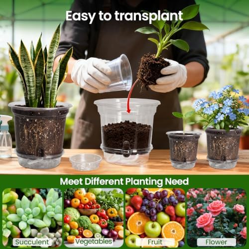 Bluepro Self Watering Pots for Indoor Plants, 10/8/6.5/5 Inch, 16-Pack - Image 7