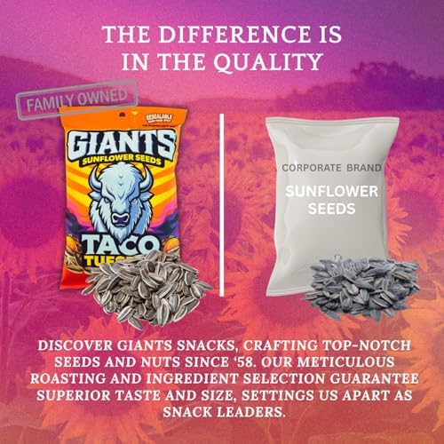 GIANTS Taco Tuesday Sunflower Seeds - Sunflower Seeds to Eat, High Protein Snack, Zesty Taco Seasoning, Source of Vitamin E & Fiber Content - 5 oz Resealable Bags (Bulk Pack of 12) - Image 5