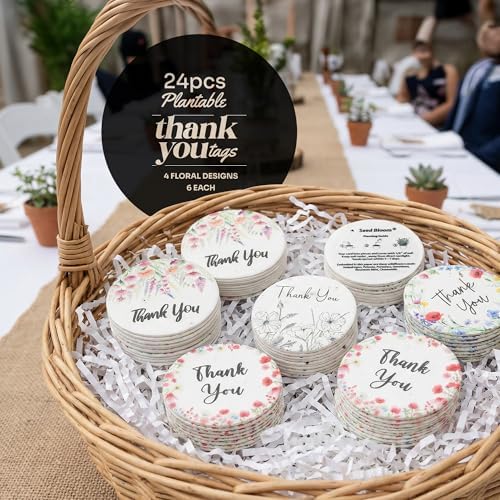 24 Plantable Round Thank You Tags, 4 Floral Designs - Image 2