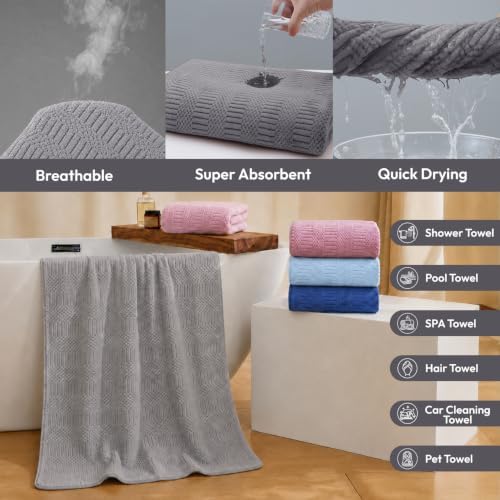 JML Microfiber Bath Towels, 2 Pack, 27x55 in, Gray - Image 4