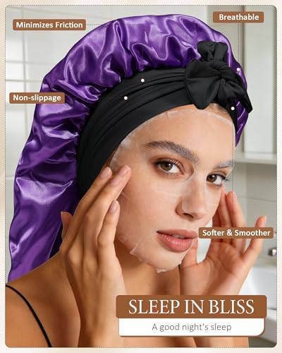 AWAYTR Long Satin Bonnet for Sleeping, Women Two-Tone Reversible Sleep Cap - Image 6
