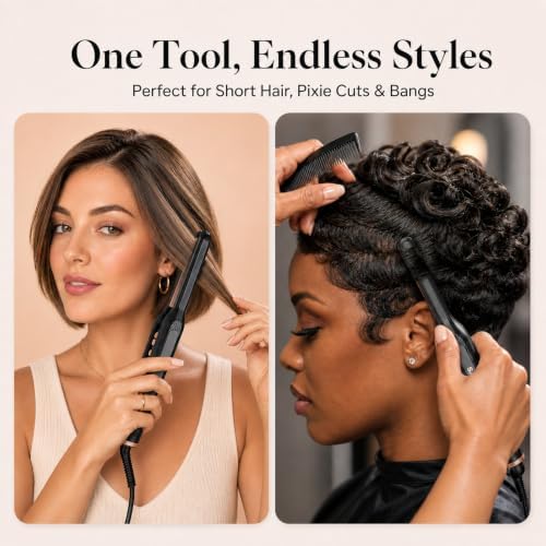 SAOSA Mini Pencil Flat Iron for Short Hair - 0.3" Ultra-Thin Hair Straightener & Curler, 9 Temp (190°F-430°F), Ceramic Tourmaline, Fast 30s Heat Up, Travel Kit with Pouch & Glove, Dual Volt(Rose Gold) - Image 4