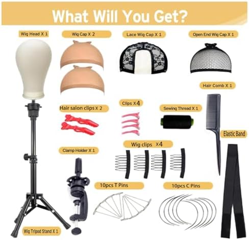 Wig Head Mannequin Head for Wigs, Wig Stand with Head for Hair Styling Practice Display Wigs Making Tripod Stand with T Pins Set (22 inch) - Image 4