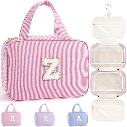 TOPEAST Hanging Toiletry Bag for Women - Travel Toiletry Bag Makeup Bag, Portable Toiletries Travel Bag and Cosmetic Bag Essentials - Letter Z, Pink by TOPEAST