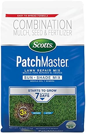 Scotts PatchMaster Lawn Repair Mix Sun and Shade Mix - 10 lb, All-in-One Bare Spot Repair, Feeds for Up to 6 Weeks, Fast Growth and Thick Results, Covers Up to 290 sq. ft. by Unknown