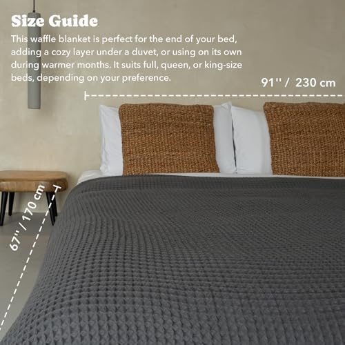 Luxury Organic Japanese Cotton Waffle Towelket Throw Blanket Bedspread for All Sleepers | Soft, Breathable and Thermoregulating (Smoke Grey, 67''x91'') - Image 5