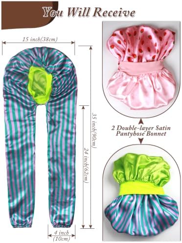 2pcs Satin Pantyhose Bonnet for Braids, Long Hair Bonnet for Women Sleeping - Image 2