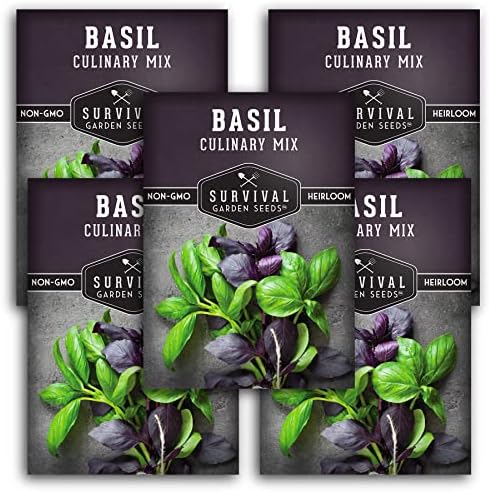 Basil Seeds Mix for Planting - Survival Garden Seeds (5 Pack) by SurvivalGardenSeeds