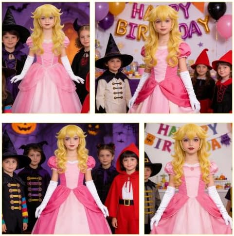 7 Pieces Girls Cosplay Wig Long Blonde Princess Costume Wig JZ045 - Image 5