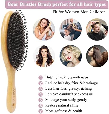 Hair Brush Comb Set Boar Bristle Hairbrush for Curly Thick Long Fine Dry Wet Hair,Best Travel Bamboo Paddle Detangler Detangling Hair Brushes for Women Men Kids Adding Shine Smoothing Hair - Image 4