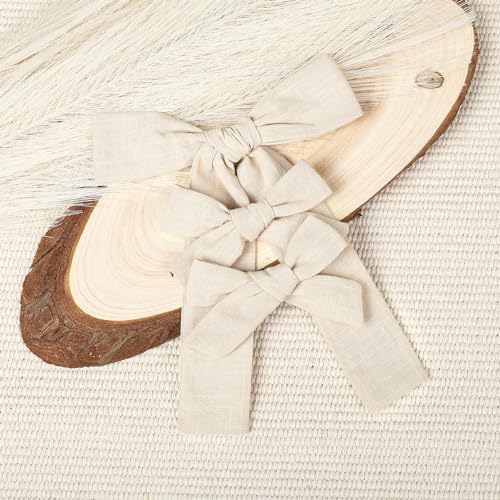 DEEKA Beige Cotton Linen Hair Bows 2 Sizes 5"&3.5" Soft Hair Bow set for Toddler Girls Long Ponytail Knot Bows Alligator Clip Hair Accessories for Little School Girls (Beige) - Image 7