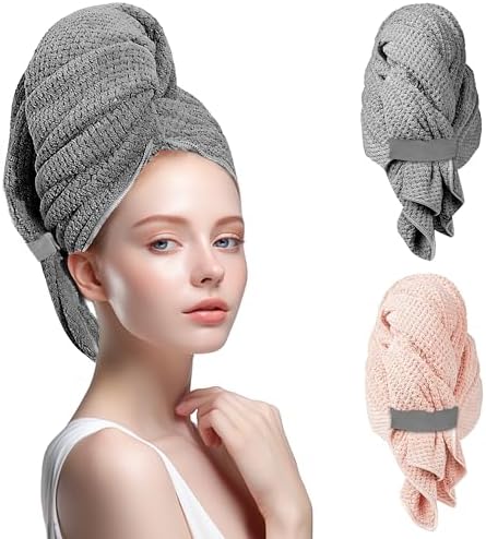 2-Pack Microfiber Hair Towel for Long Hair, Anti-Frizz Turban 39" x 24" by Unknown