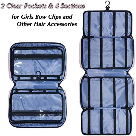 Hair Accessories Organizer for Girls, Hair Accessories Storage Bag, Hair Bow Storage Organaizer for Girls with Multi-Compartments, Baby Hair Accessories Organizer for Travel (Pink) - Image 3