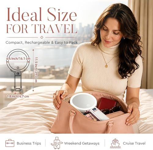 MIYADIVA Travel Makeup Mirror with Lights, Height Adjustable 30X/1X Double-Sided Magnifying Mirror, Portable Vanity Mirror with Digital Display & Phone Holder, Handheld Tabletop Hanging, Rose Gold - Image 4