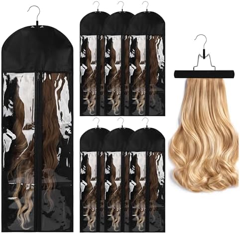 6PCS Hair Extensions Holder & Wig Storage Bags with Hanger Organizer for Multiple Wigs Dust-Proof, Breathable, Transparent PVC Window, Foldable Travel Solution by Unknown