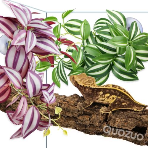 QUOZUO 2 Pack Reptile Plants, Artificial Hanging Plants with Suction Cups, Habitat Decor Plastic Vines Decorations for Bearded Dragons Lizards Snake Geckos Frogs -Purple and Green - Image 4