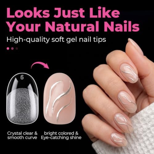 UNA GELLA Short Oval Round Nail Tips Pre Etched Short Oval Gel Nail Tips - Image 6