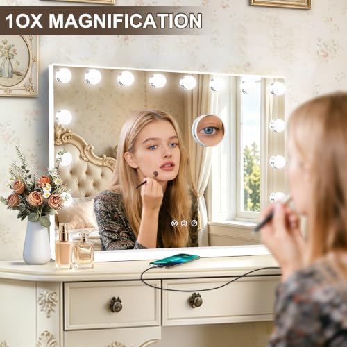 Ratsamee 26" x 20" Hollywood Vanity Mirror with Lights, 16 Dimmable Bulbs, 3 Color Lights,Make Up Lighted Mirror, Aluminum Metal Frame, USB Charging Port - Image 6