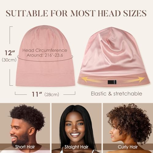 LULUSILK 100% Mulberry Silk Bonnet for Sleeping Women and Men, Pink - Image 5