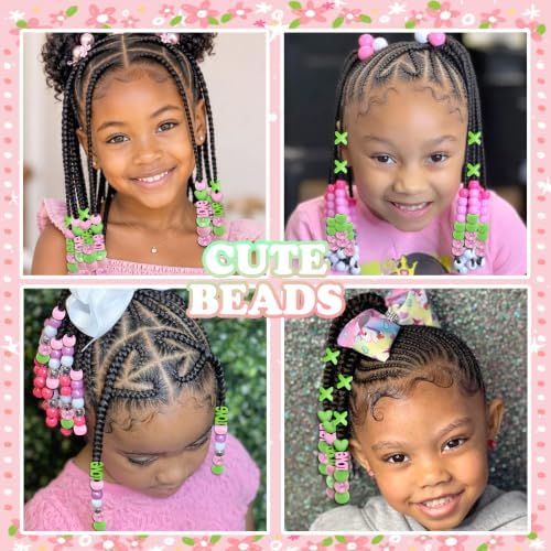 NAISKA 96PCS Green Pink Hair Beads Cute Beads for Hair Round Braids Beads - Image 3