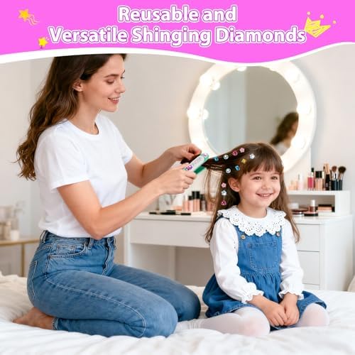 kidzkube Hair Gem Stamper Kit, Bling Hair Jewels for Girls Toys, Hair Styling Tool with Reusable Shining Diamonds, Birthday Gifts Toys for Girls Ages 3 4 5 6 8-12 (Green) - Image 4