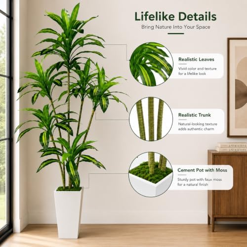 Artificial Dracaena Tree with White Tall Planter, 7FT - Image 2
