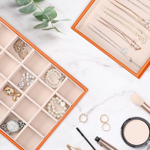 Voova Stackable Jewelry Organizer Tray with Lid (Set of 4, Orange) - Image 2