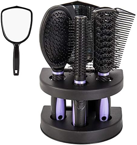 5 Pcs Hair Combs Set Professional Salon Hair Cutting Brushes Sets Salon Hairdressing Styling Tool Mirror And Holder Stand Set Dressing Comb Kits for Women and Men,Purple - Image 3
